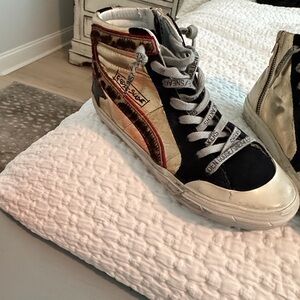 Golden Goose Black and White High-Tops with Leopard Accents